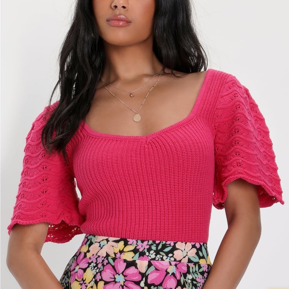 Lulus Fuchsia Short Sleeve Sweater Knit Top